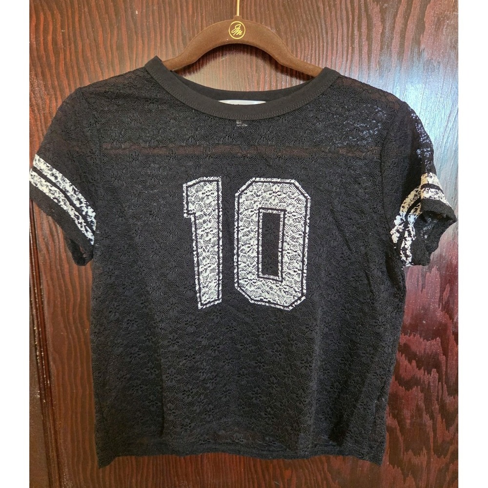 Madden Girl Lace 10 Varsity Stripe Crop Top Junior Large Lace Preppy Sporty GUC - Picture 2 of 8